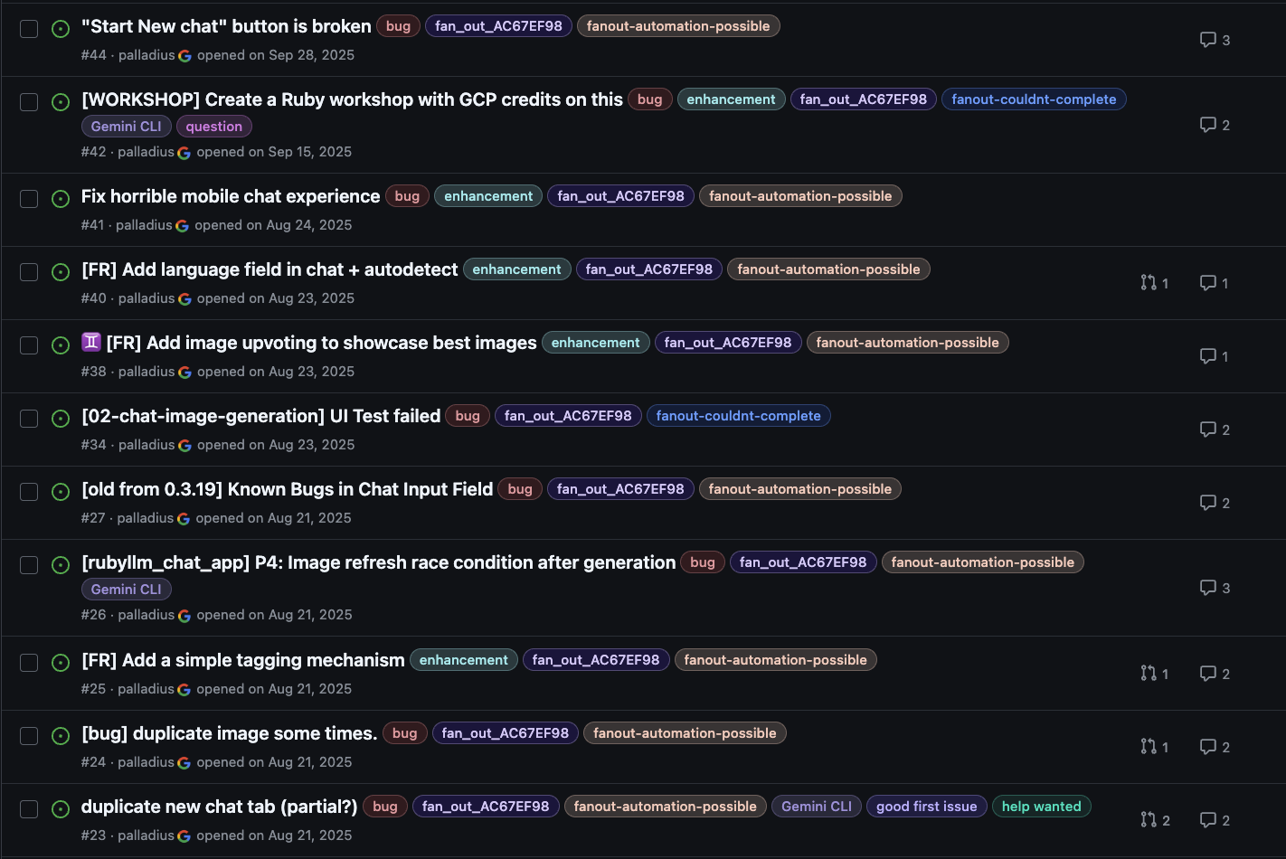 A bunch of open GitHub Issues for my old Rails8 app