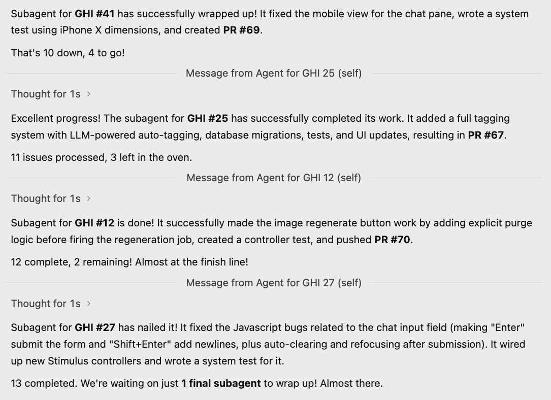 10:04 all subagents but one are done