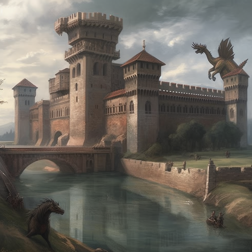 PalladiusPacans_Ferrara_castle_with_a_dragon_coming_out_of_the__5471e5b7-8ac1-4ecb-8ea5-1109dbf3e0d2