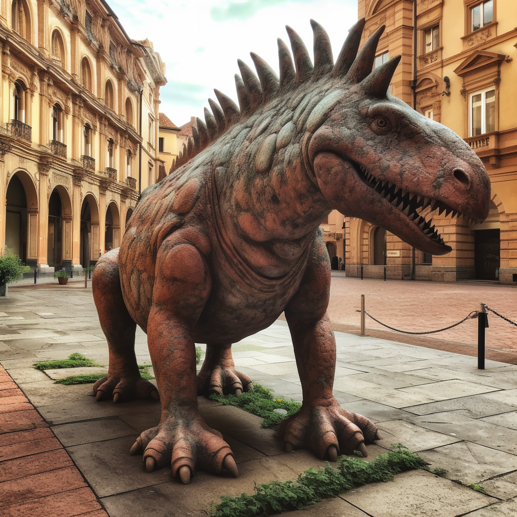 PalladiusPacans_a_dinosaur_walking_around_Bologna_7d090113-2ac2-4d9d-b422-a43276cf5515